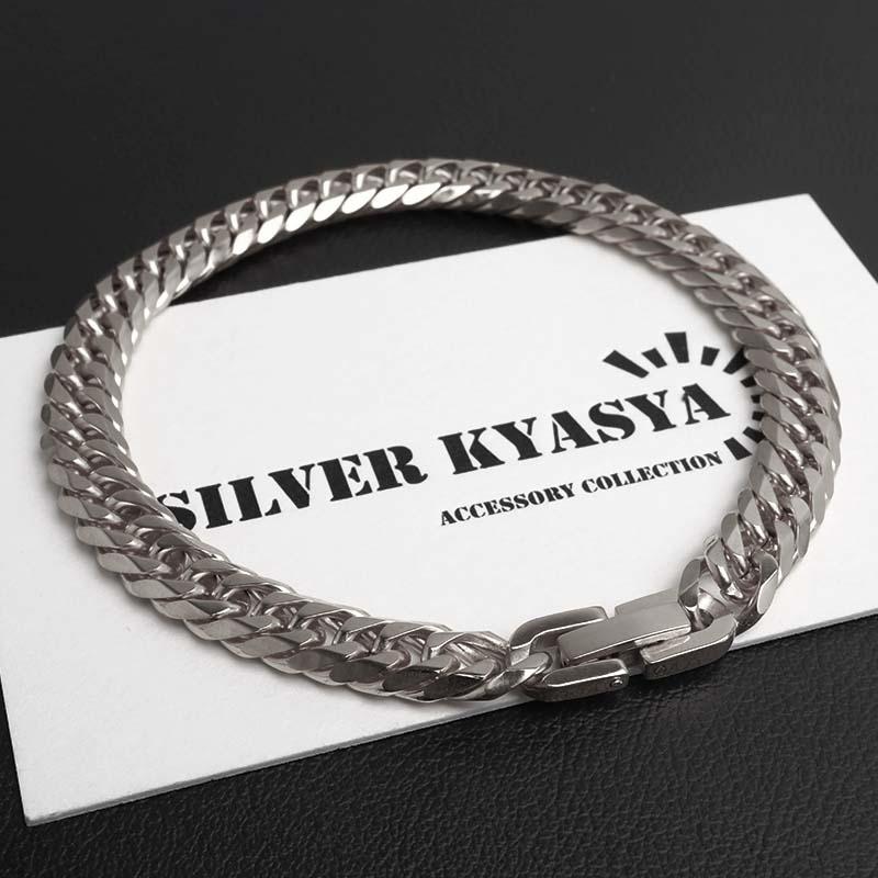 ステンレス ダブル喜平ブレスレット 幅7mm 細身 チェーンブレスレット