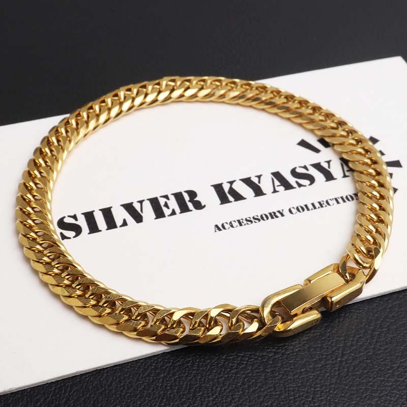 ステンレス ダブル喜平ブレスレット 幅6mm 細身 チェーンブレスレット