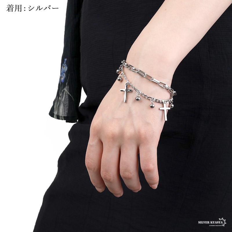チャームブレスレット ステンレス ゴールド シルバー 2連 重ね チャームブレスレット ステンレス ゴールド シルバー 2連 重ね
