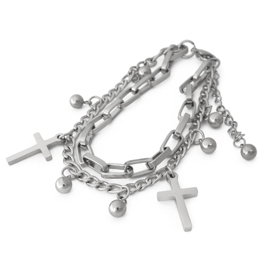 チャームブレスレット ステンレス ゴールド シルバー 2連 重ね チャームブレスレット ステンレス ゴールド シルバー 2連 重ね