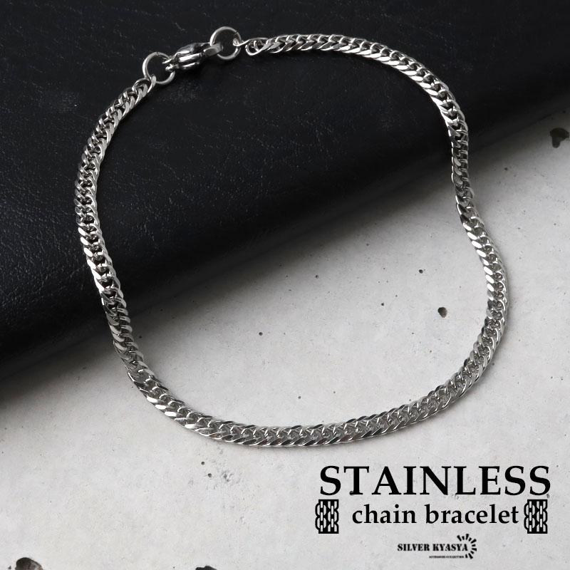 幅3mm ステンレス ダブル喜平チェーンブレスレット 6面カット シルバー