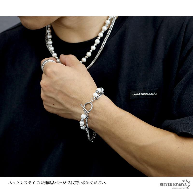 2個で10％OFF 3個で20％OFFクーポン／パールブレスレット メンズ 6面
