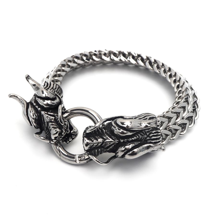 複数買いで最大300円OFFクーポン／重厚 ドラゴンブレスレット シルバー