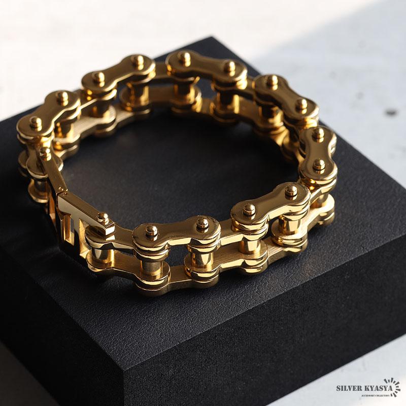 重厚 バイクチェーンブレスレット ゴールド 18K GP シルバー 重厚 バイクチェーンブレスレット ゴールド 18K GP シルバー