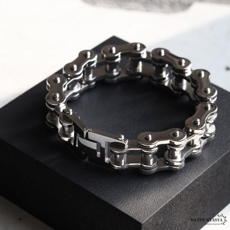 重厚 バイクチェーンブレスレット ゴールド 18K GP シルバー