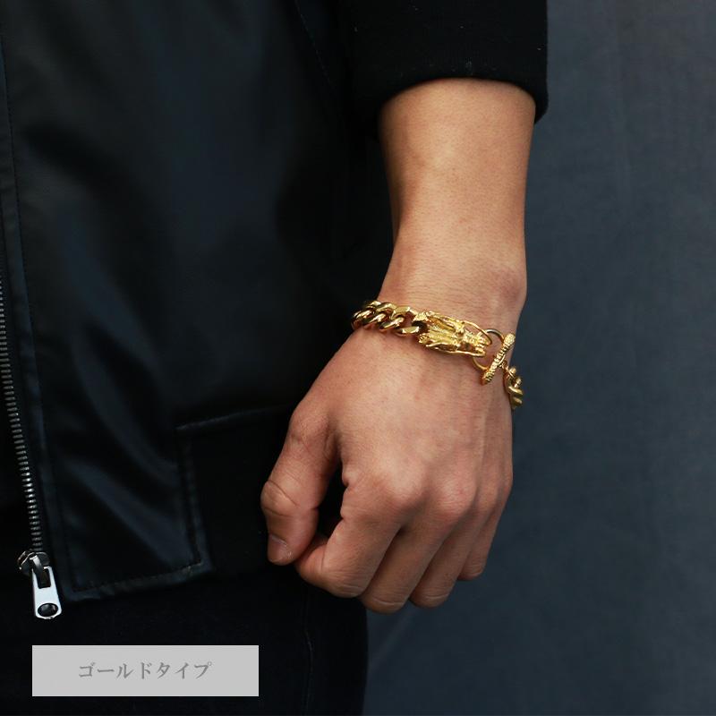 龍 ブレスレット ステンレス 18K GP メンズ マンテルチェーン
