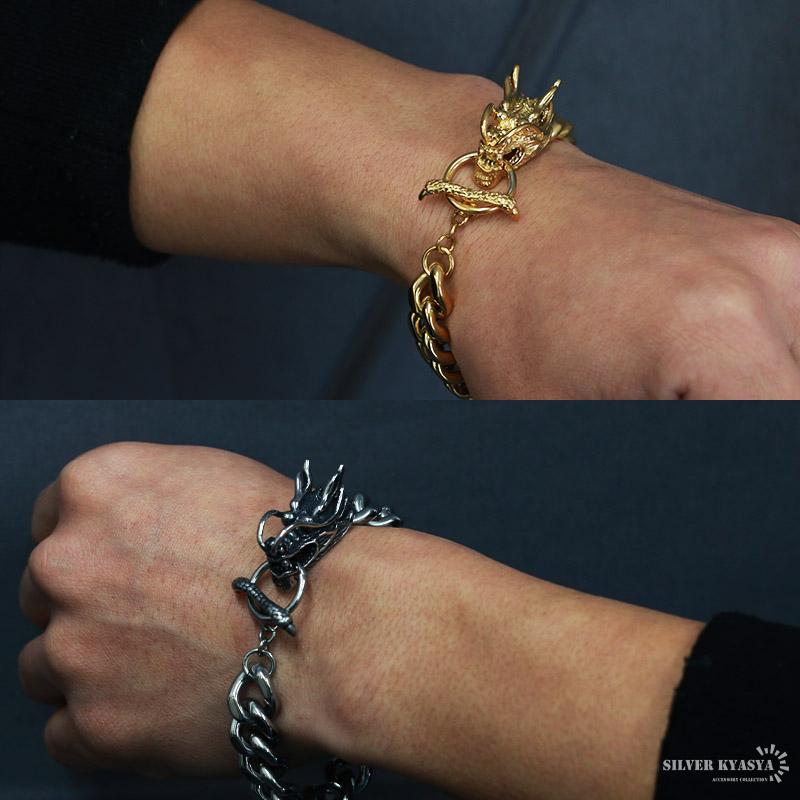 龍 ブレスレット ステンレス 18K GP メンズ マンテルチェーン