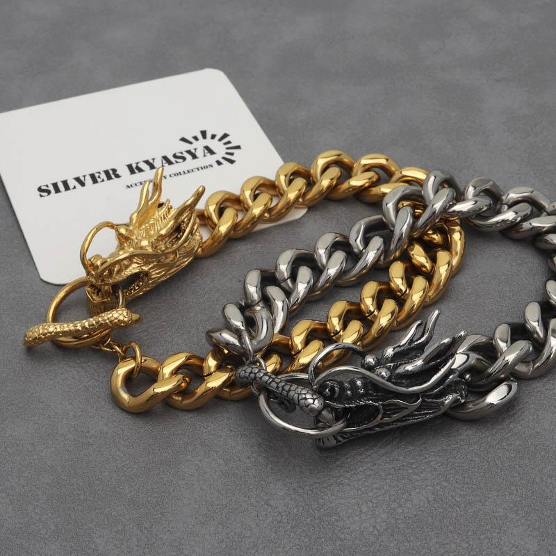 龍 ブレスレット ステンレス 18K GP メンズ マンテルチェーン