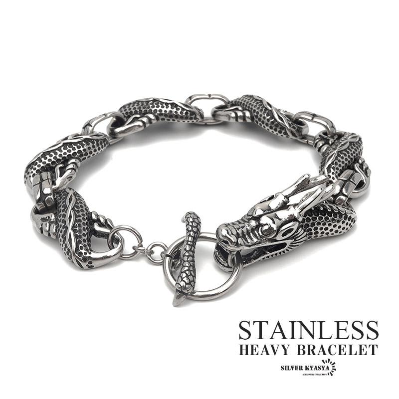 複数買いで最大300円OFFクーポン／龍 ブレスレット ステンレス メンズ