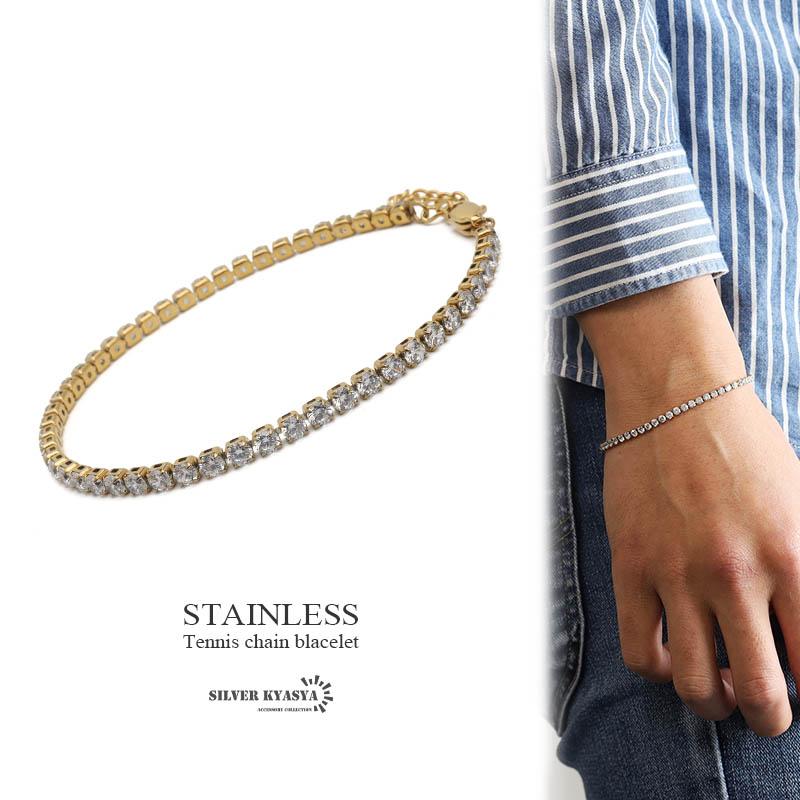 テニスチェーンブレスレット ステンレス 18K GP ジルコニア テニスチェーンブレスレット ステンレス 18K GP ジルコニア