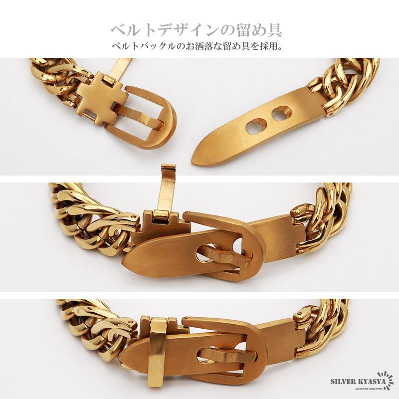 純チタンブレスレット ベルト ダブル喜平ブレスレット ゴールド