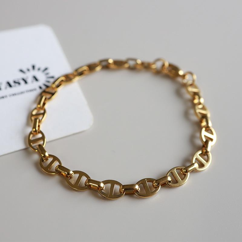 アンカーチェーンブレスレット 幅6mm ゴールド ステンレス K18 GP GOLD