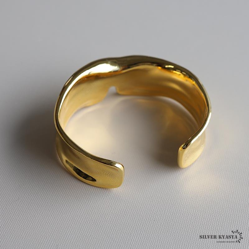 ボーンカフバングル ゴールド 18KGP 太めバングル スリット なめらか