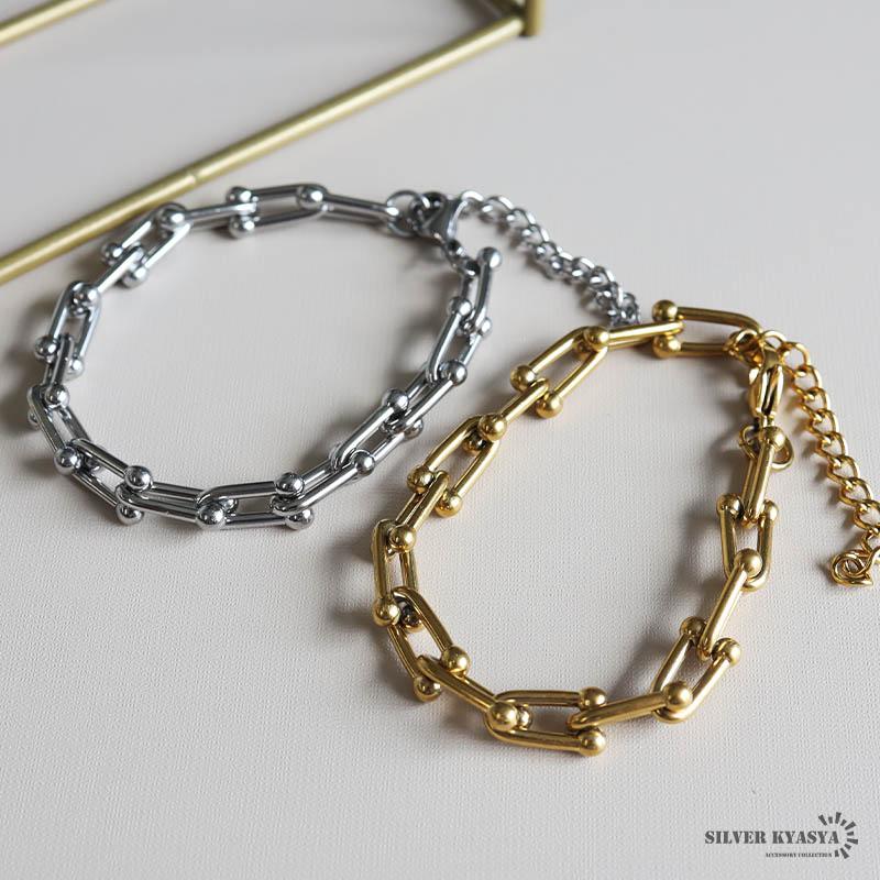 Uチェーンブレスレット レディース ステンレス 18K GP ゴールド Uチェーンブレスレット レディース ステンレス 18K GP ゴールド