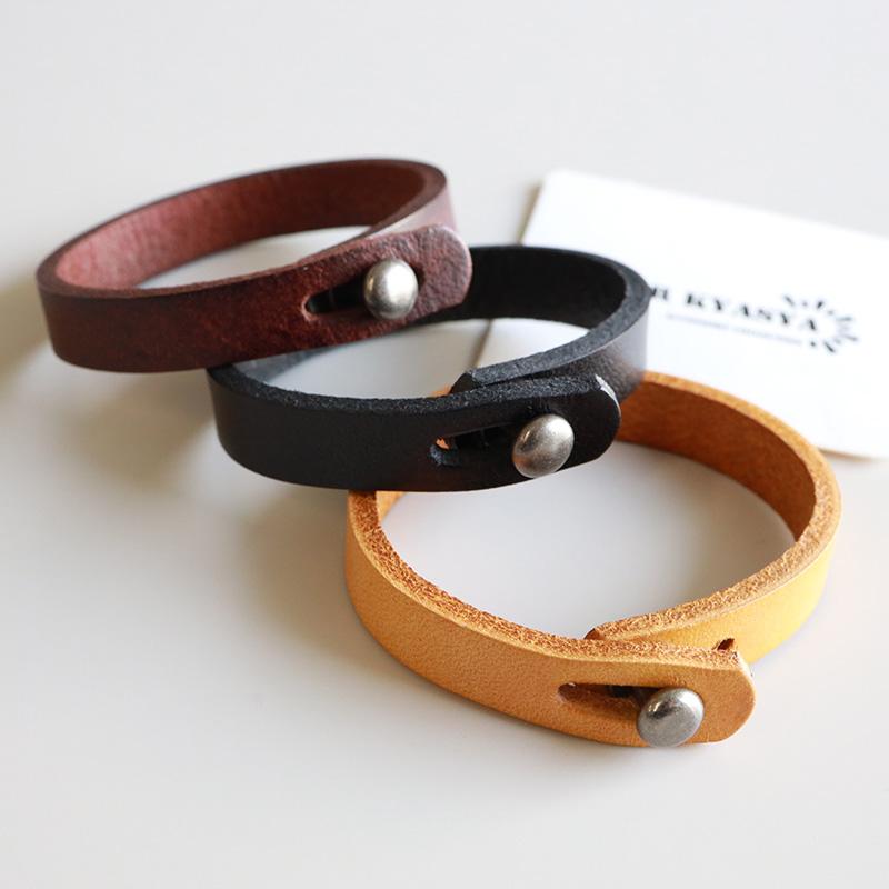 シンプルな本革ブレスレット 3色 2サイズ レザーブレスレット ブラック