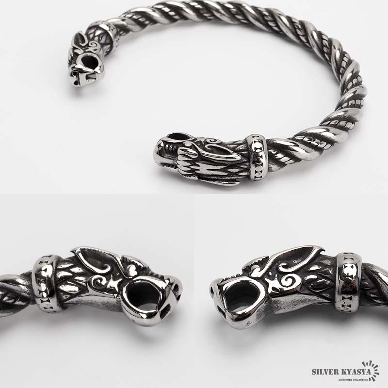 ステンレス ツイストバングル ねじりバングル 龍 ドラゴン シルバー