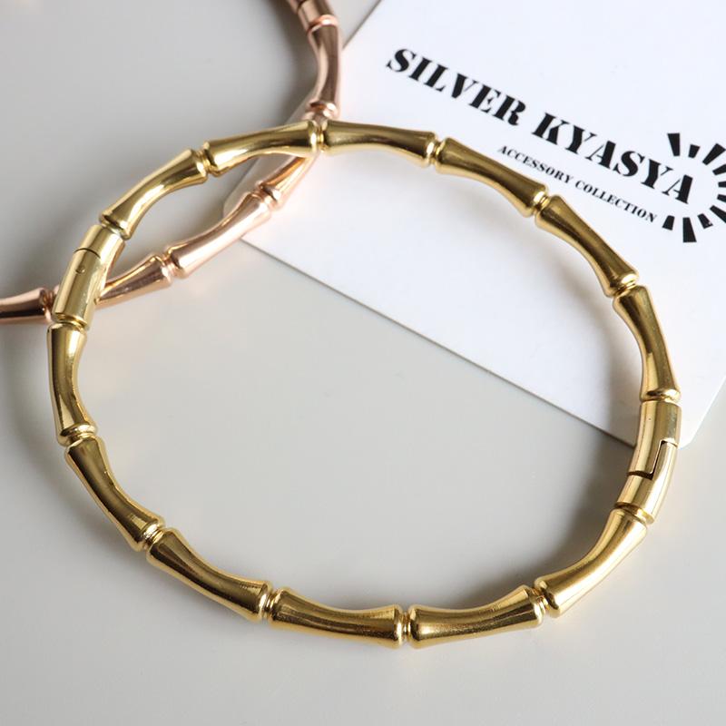 ステンレス 竹節バングル シンプルバングル 18KGP ゴールド ローズ