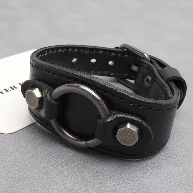 サークル レザーバングル 太幅 パンク レザーブレスレット ハード