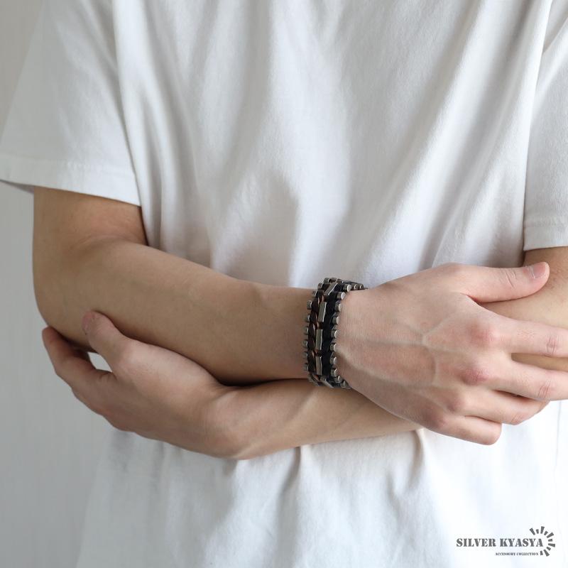 編み込み レザーブレスレット バイクチェーン アメリカン 牛 本革