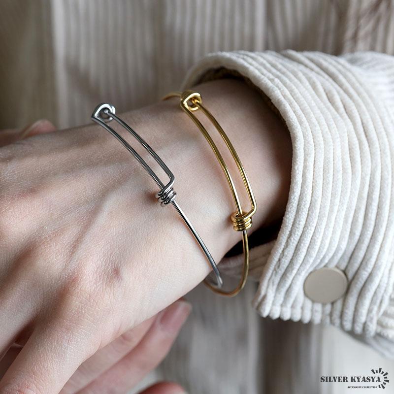 ステンレス 二重バングル ダブルラインバングル 細身バングル ワイヤー