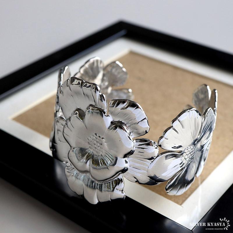 ステンレス フラワーバングル ワイドバングル 花 ゴールド 18K ステンレス フラワーバングル ワイドバングル 花 ゴールド 18K
