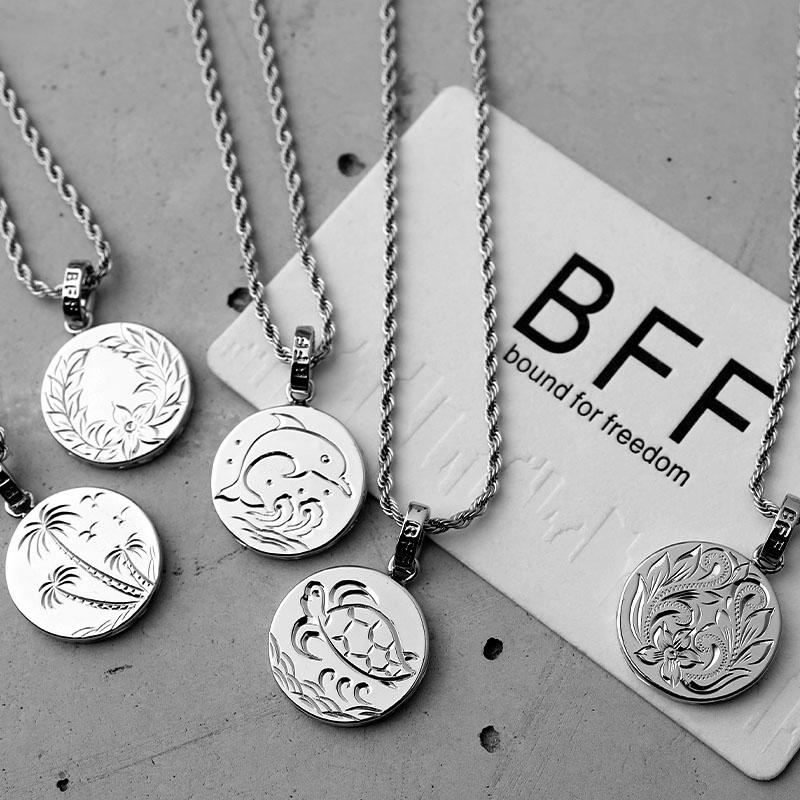 BFF ブランド コインネックレス シルバー 銀色 silver プルメリア ペア 