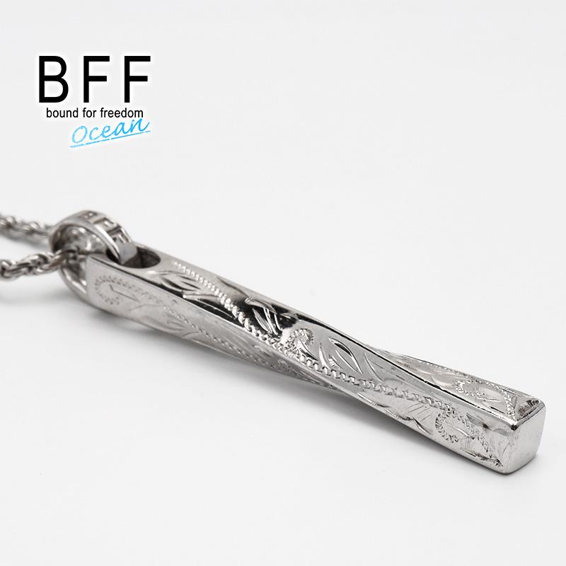 ＼2個で10％OFF 3個で20％OFFクーポン／BFF ブランド ツイストネックレス ハワイアン 刻印 S925 銀 スティックネックレス 金属アレルギー対応 専用BOX付属 爆買の画像