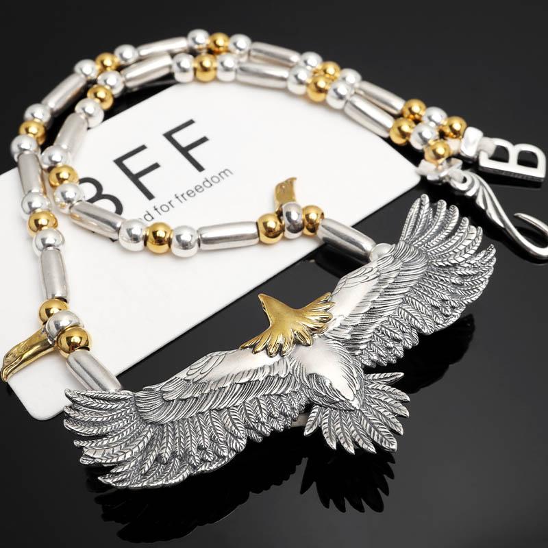 ＼2個で10％OFF 3個で20％OFFクーポン／BFF ブランド イーグルネックレス シルバー925 フェザー 羽根 パイプビーズ S925 金属アレルギー対応 専用BOX付属 爆買の画像