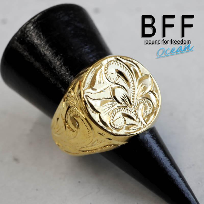 BFF ブランド ハワイアンリング メンズ 印台リング 丸型 ゴールド 18K