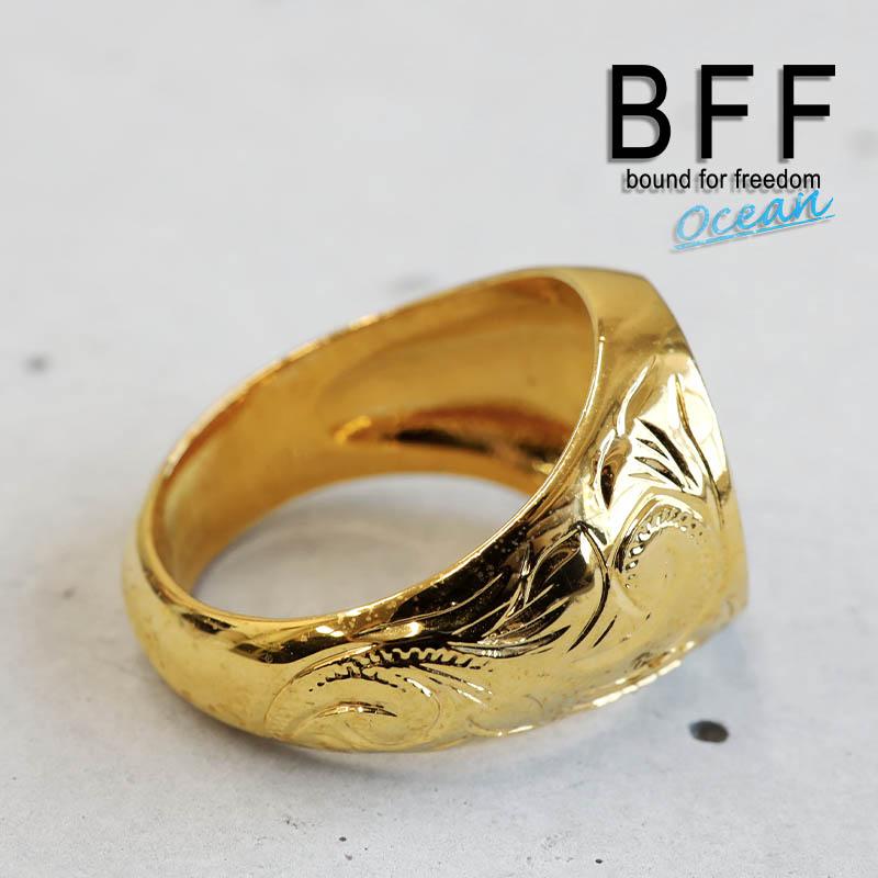 BFF ブランド ハワイアンリング メンズ 印台リング 丸型 ゴールド 18K