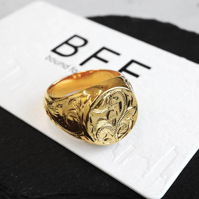 BFF ブランド ハワイアンリング メンズ 印台リング 丸型 ゴールド 18K