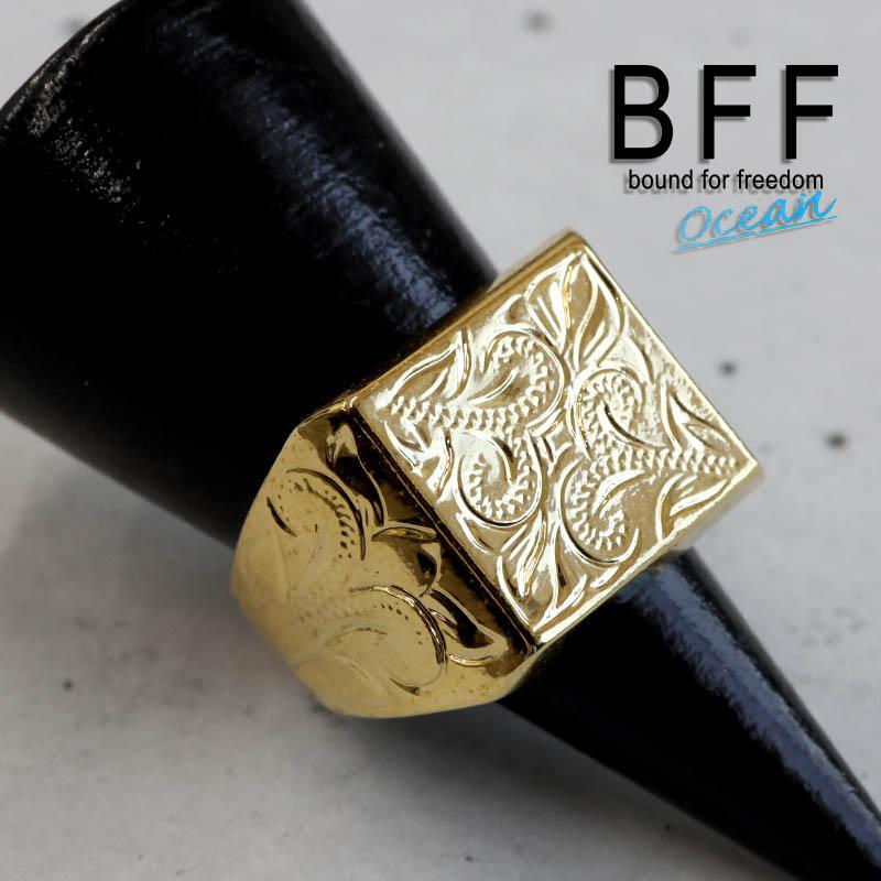 BFF ブランド ハワイアンリング メンズ 印台リング 四角 スクエア