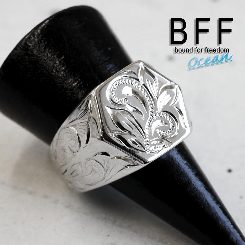 BFF ブランド ハワイアンリング メンズ 印台リング 六角 シルバー