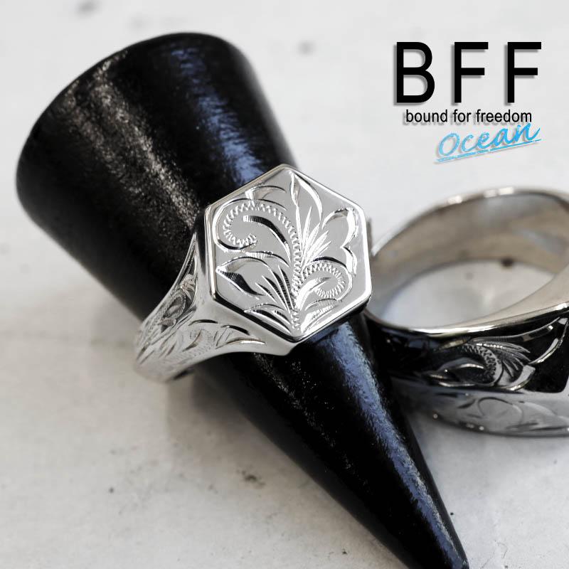 BFF ブランド ハワイアンリング メンズ 印台リング 六角 シルバー