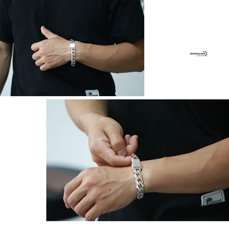 シルバー925 喜平ブレスレット 幅13mm 二重ロック 差し込み シルバー925 喜平ブレスレット 幅13mm 二重ロック 差し込み