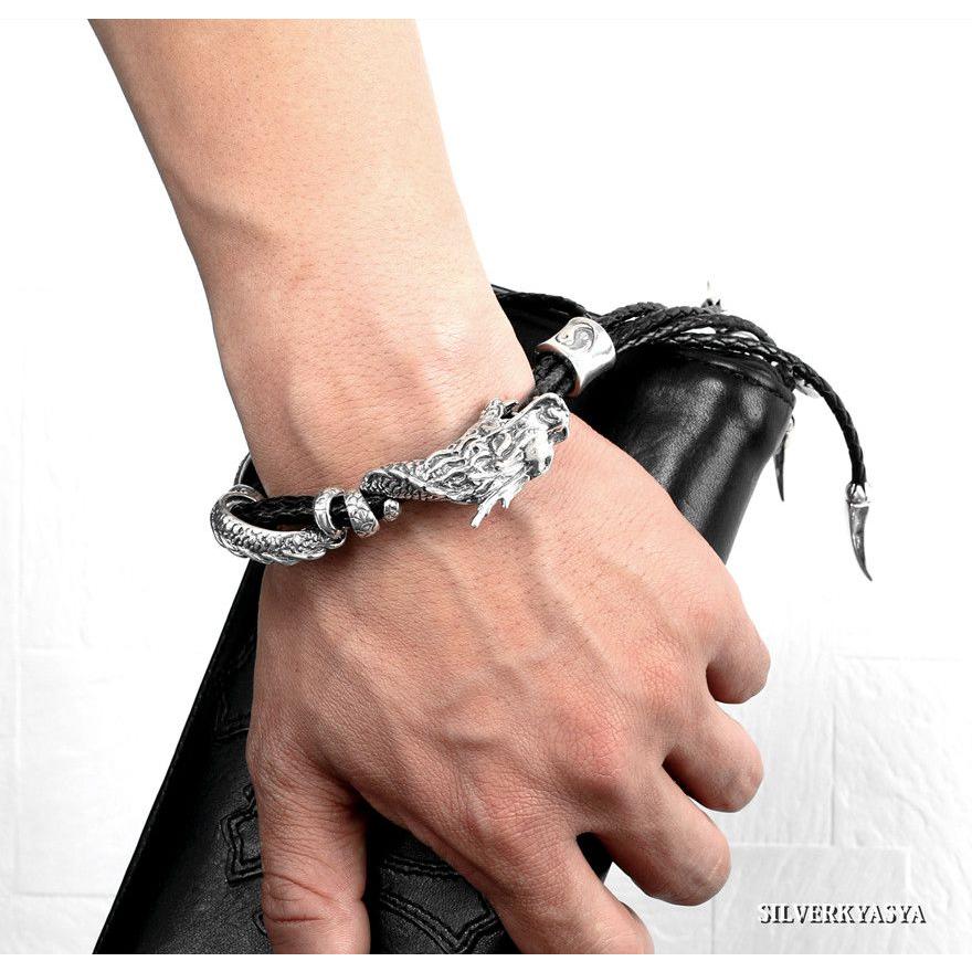 シルバー925 龍 ブレスレット ドラゴン 昇竜 レザーブレスレット 本革