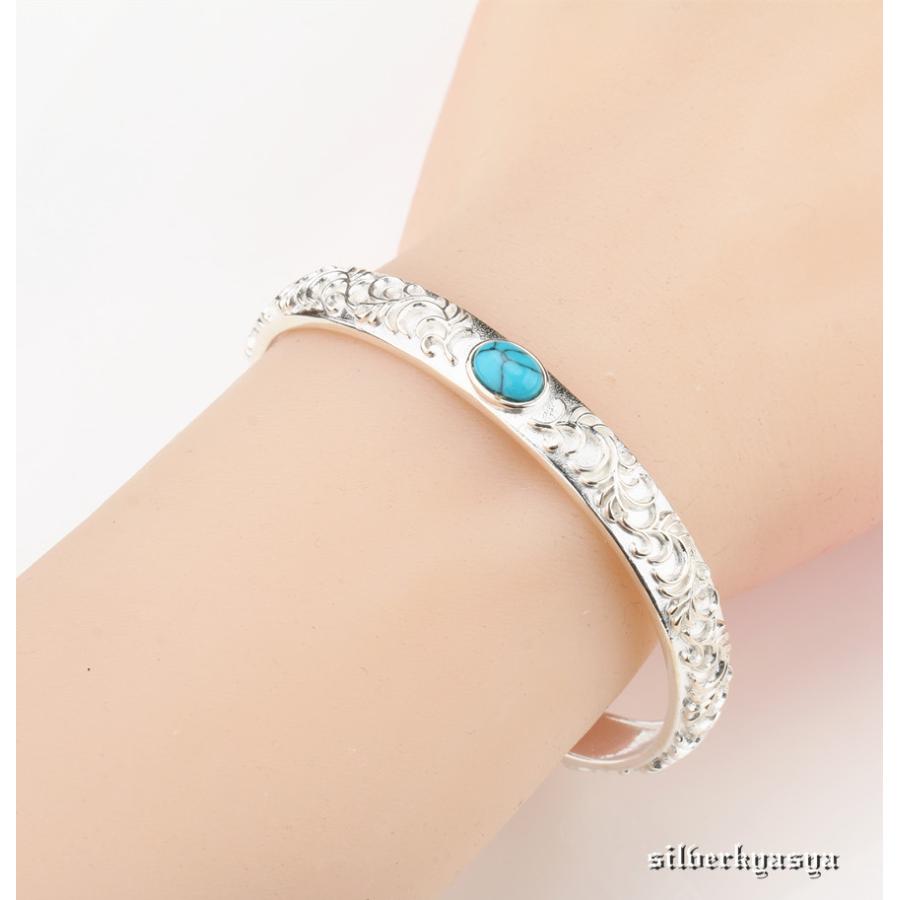 ＼2個で10％OFF 3個で20％OFFクーポン／シルバー925 唐草バングル ターコイズ アラベスク ブレスレット 925 シンプル バングル 人気 メンズ レディース 爆買の画像