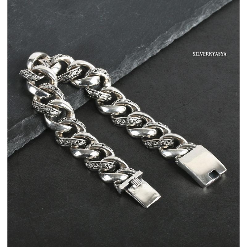 シルバー925 喜平チェーンブレスレット 太幅 17mm バングル 925 銀