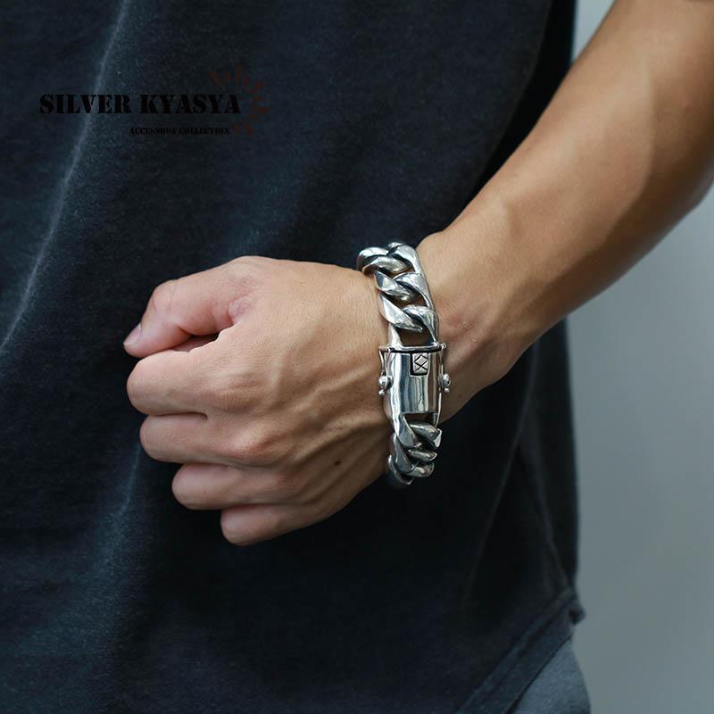 超重厚 シルバー925 喜平ブレスレット シルバー喜平チェーン 極太 幅