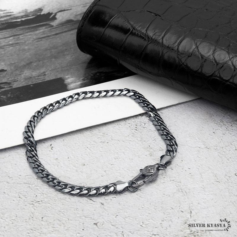 シルバー925 喜平ブレスレット 幅5mm メンズブレスレット チェーンブレスレット キヘイ 燻し シルバー ブラック 黒 爆買