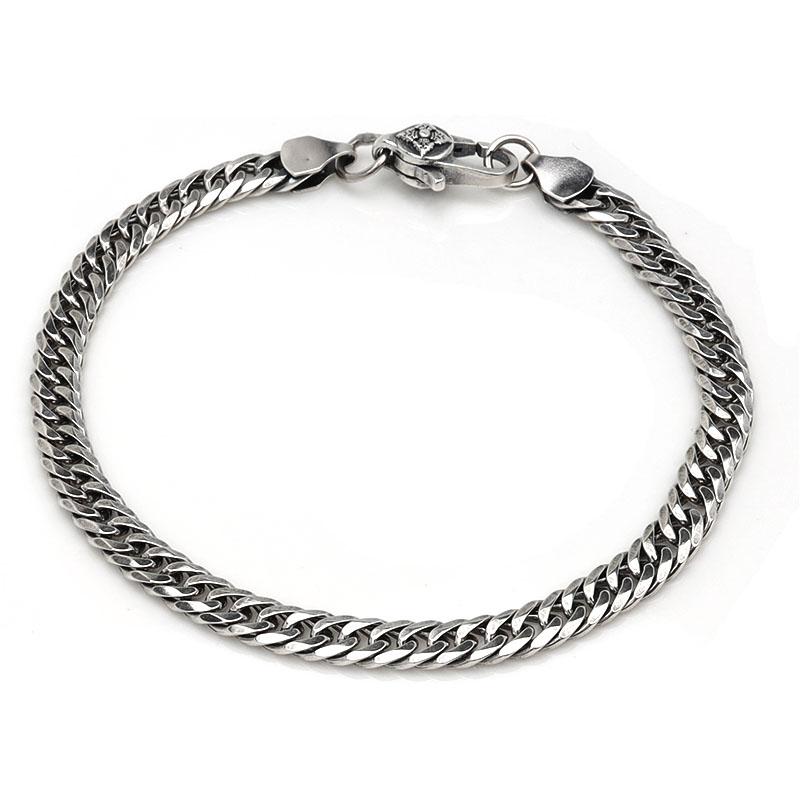 シルバー925 チェーンブレスレット メンズ 6面カット ダブル喜平チェーンブレスレット 細身ブレスレット 925 銀
