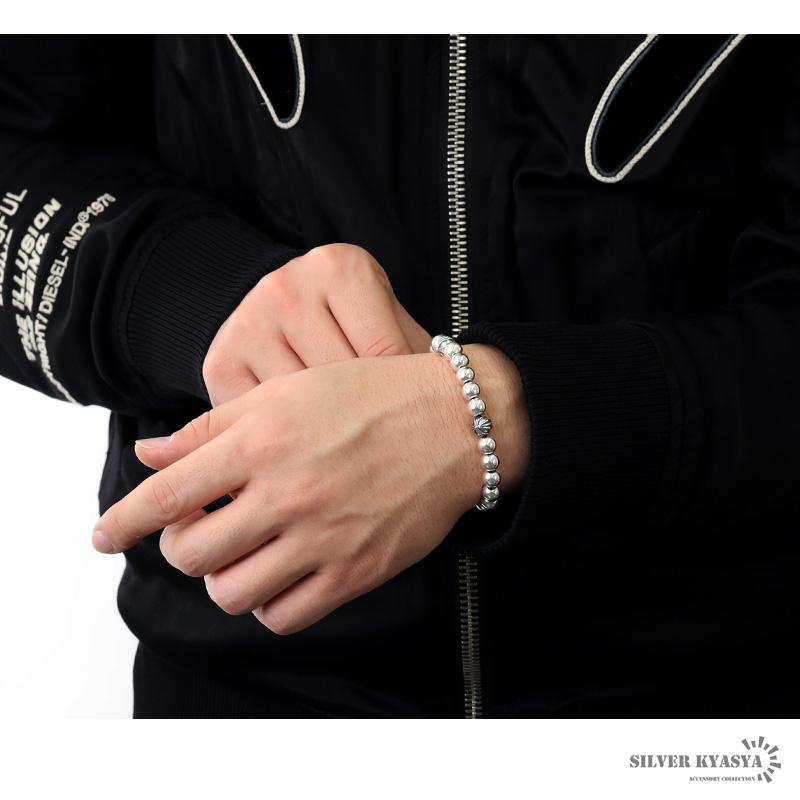シルバー925 数珠ブレスレット メンズブレスレット クロスボール