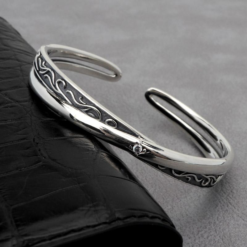 ＼2個で10％OFF 3個で20％OFFクーポン／一粒バングル 唐草 お洒落 バングル メンズ シルバー925 silver アラベスク シンプル 爆買の画像