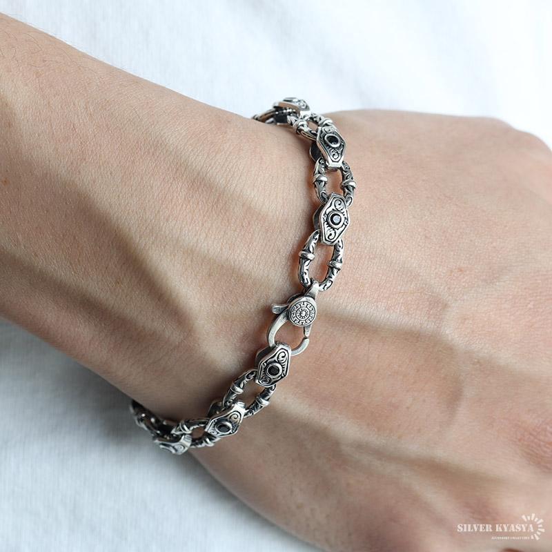 シルバー925 唐草ブレスレット シルバーチェーンブレスレット ブラック