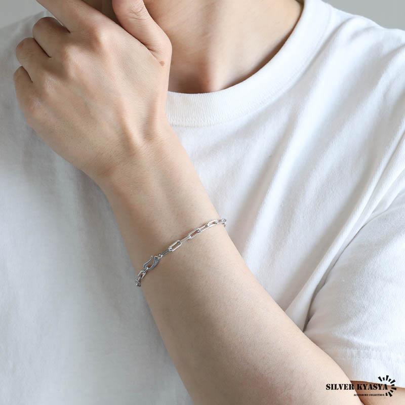 流行り 長小豆チェーンブレスレット 925 ロングあずきチェーン