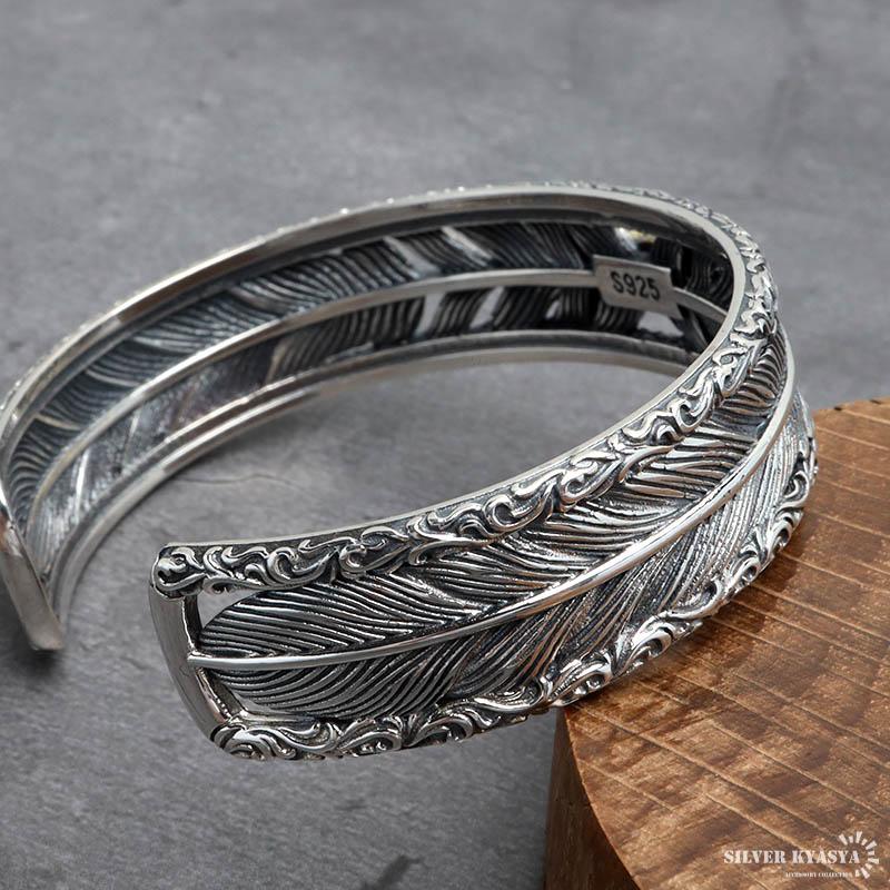 クーポンで10％OFF シルバー925 六字真言バングル フェザーバングル