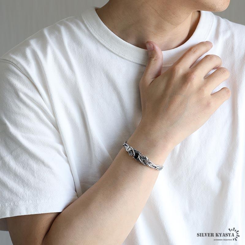 シルバー925 オニキスバングル メンズ 腕輪 一粒 シルバーバングル