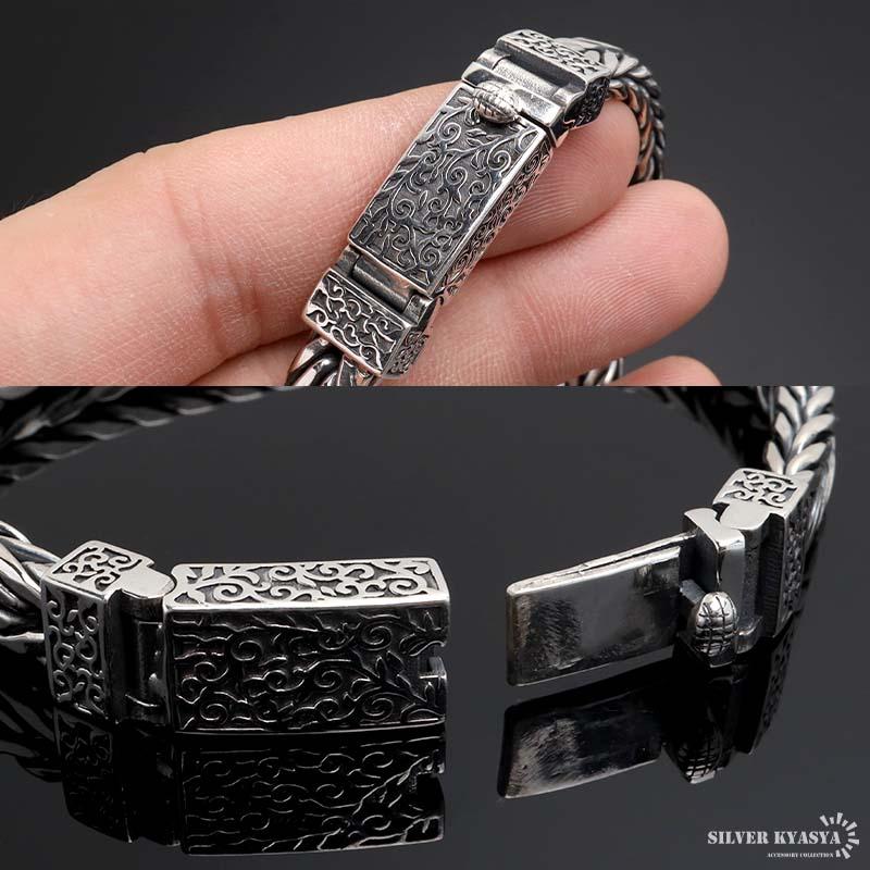シルバー925 唐草ブレスレット メンズ チェーンブレスレット 重厚