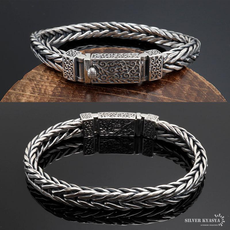 シルバー925 唐草ブレスレット メンズ チェーンブレスレット 重厚