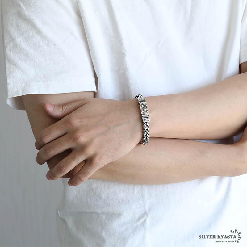 シルバー925 唐草ブレスレット メンズ チェーンブレスレット 重厚